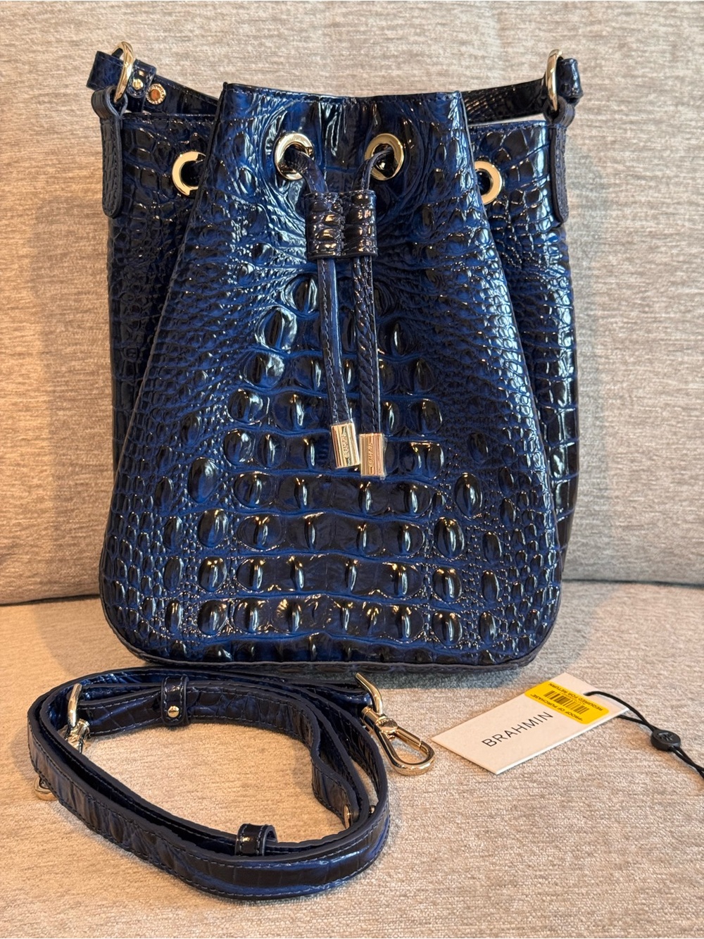 Brahmin Melinda Bucket Bag in Anchor Melbourne - Deep Navy Blue NWT